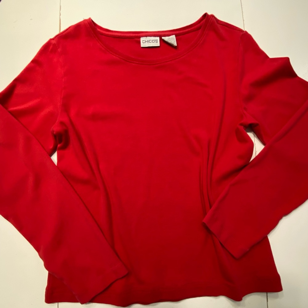EUC Chicos size 2  bright red long sleeved t shirt